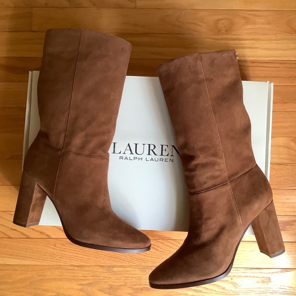 Ralph Lauren Artizan II Suede Heeled Boot Brown Kidsuede SZ 10 - Picture 6 of 16
